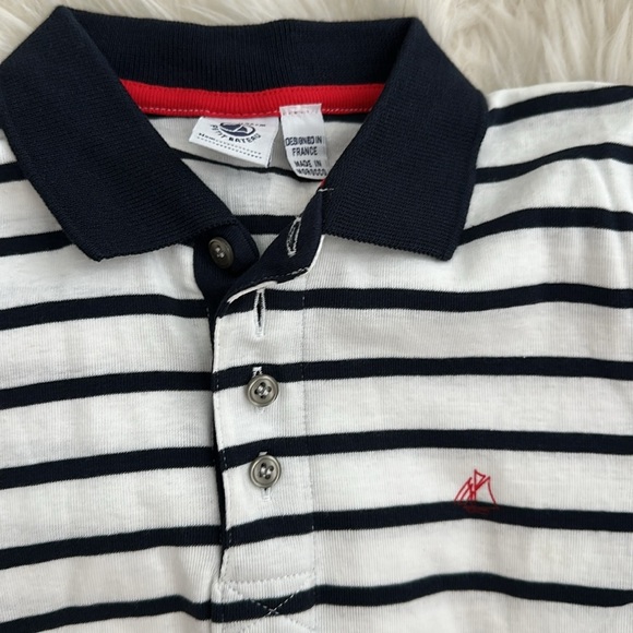 Petit Bateau white and navy stripe polo 8Y - Picture 2 of 3